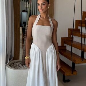 Chic Backless Cream Halter Dress